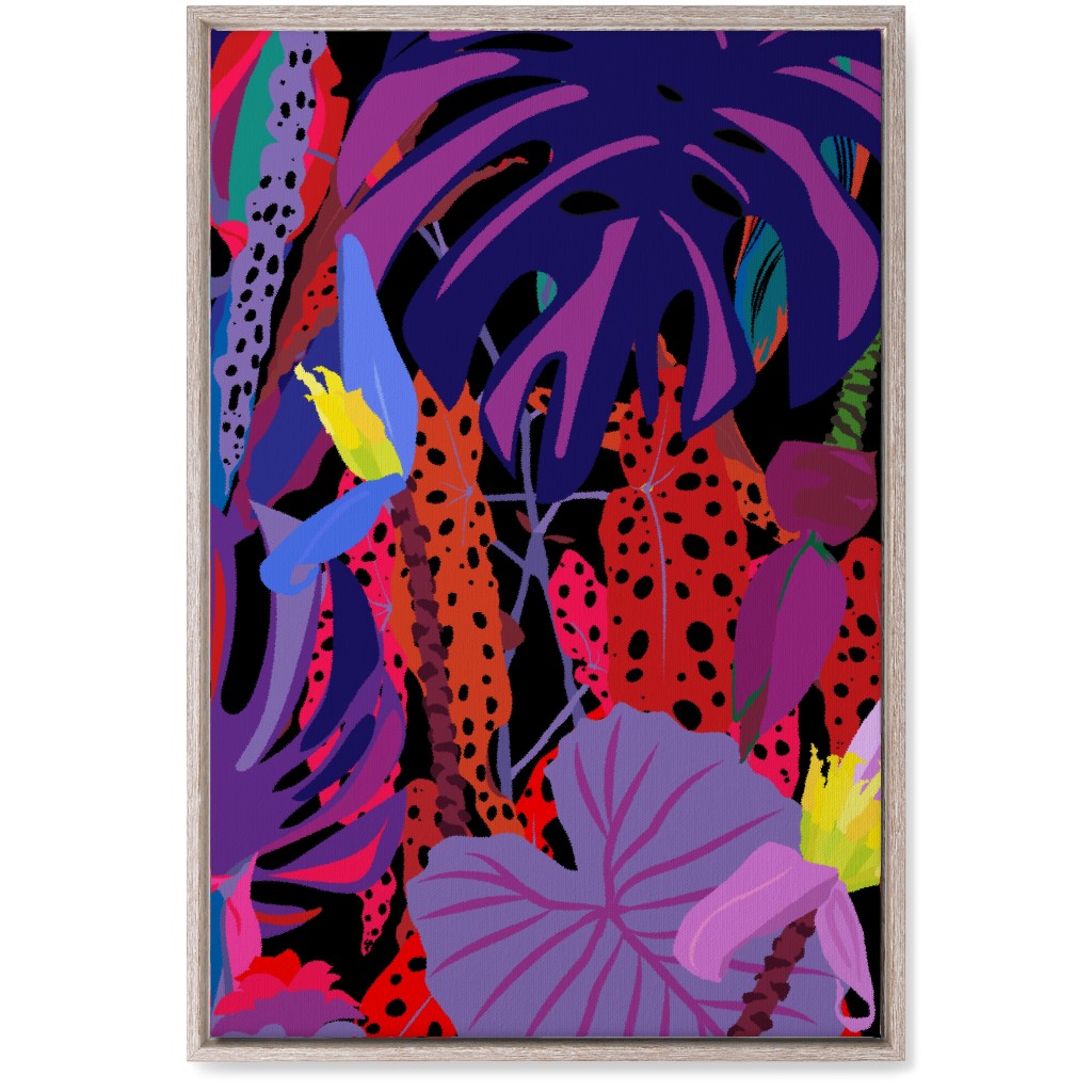 Neon Night Tropical Garden - Purple Wall Art, Rustic, Single piece, Canvas, 20x30, Purple
