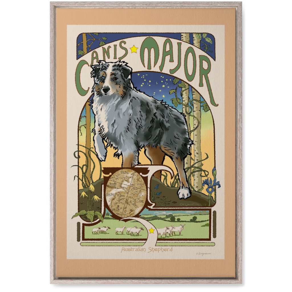 Art Nouveau Canis Major Aussie Wall Art, Rustic, Single piece, Canvas, 20x30, Multicolor