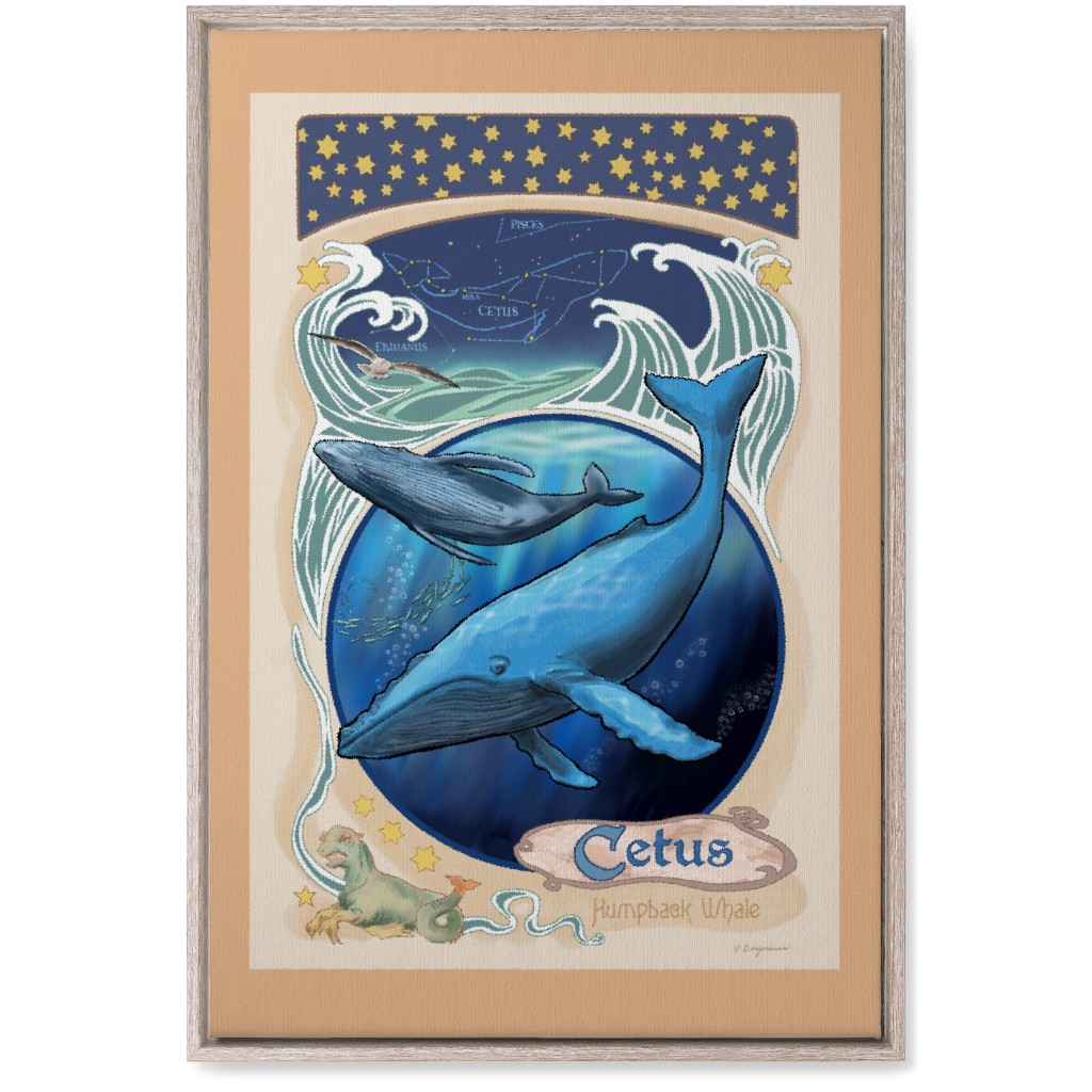 Art Nouveau Humpback Whale Wall Art, Rustic, Single piece, Canvas, 20x30, Blue, True Blue