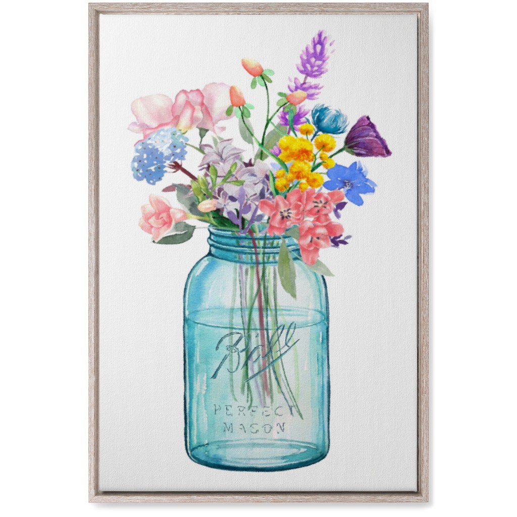 Watercolor Floral Mason Jar Bouquet Painting - Multi Wall Art, Rustic, Single piece, Canvas, 20x30, Multicolor