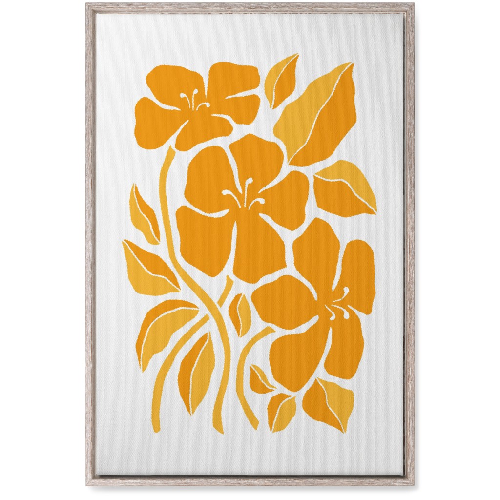 Minimalist Block Hibiscus Floral - Yellow Wall Art, Rustic, Single piece, Canvas, 20x30, Orange