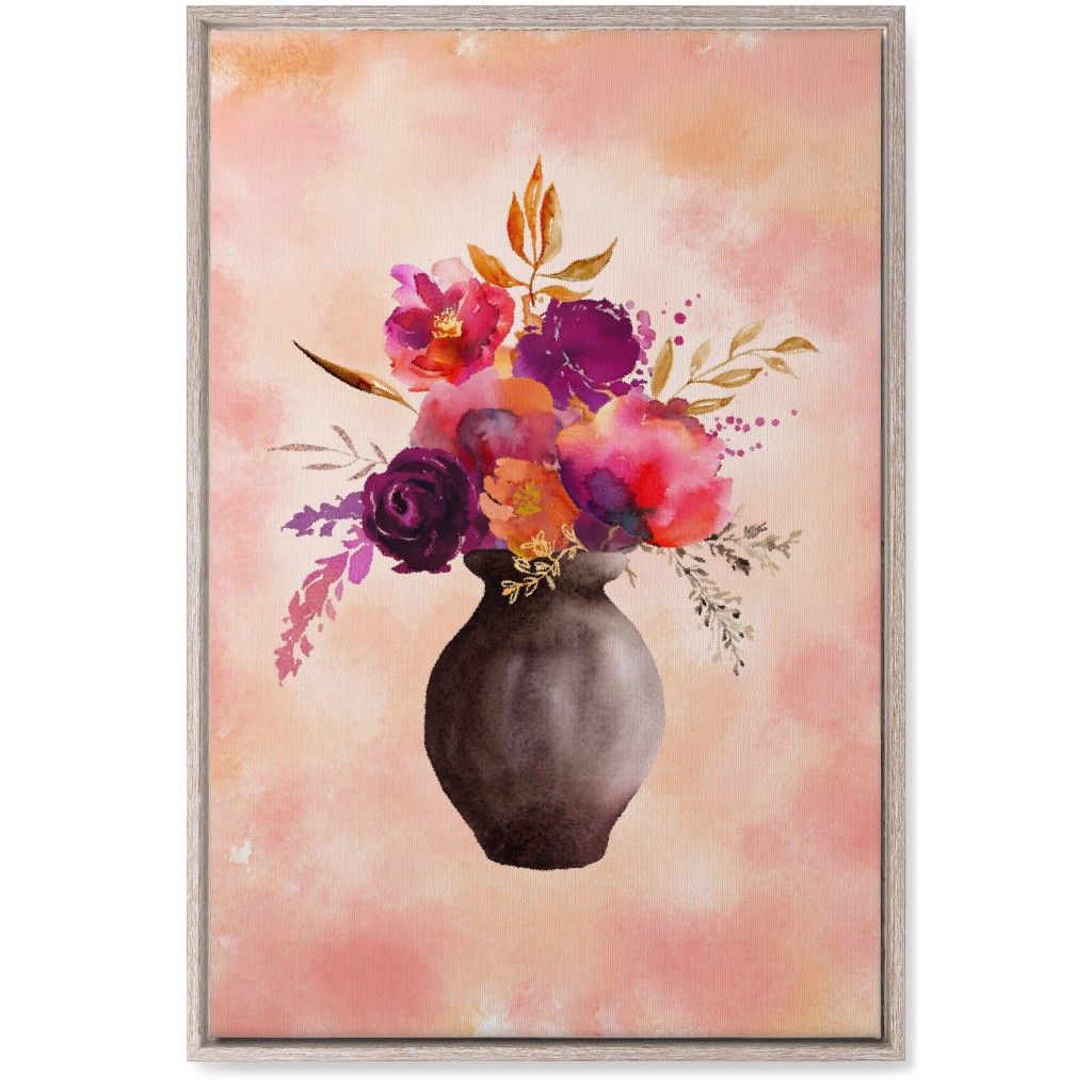 Flowers in a Vase Wall Art, Rustic, Single piece, Canvas, 20x30, Pink