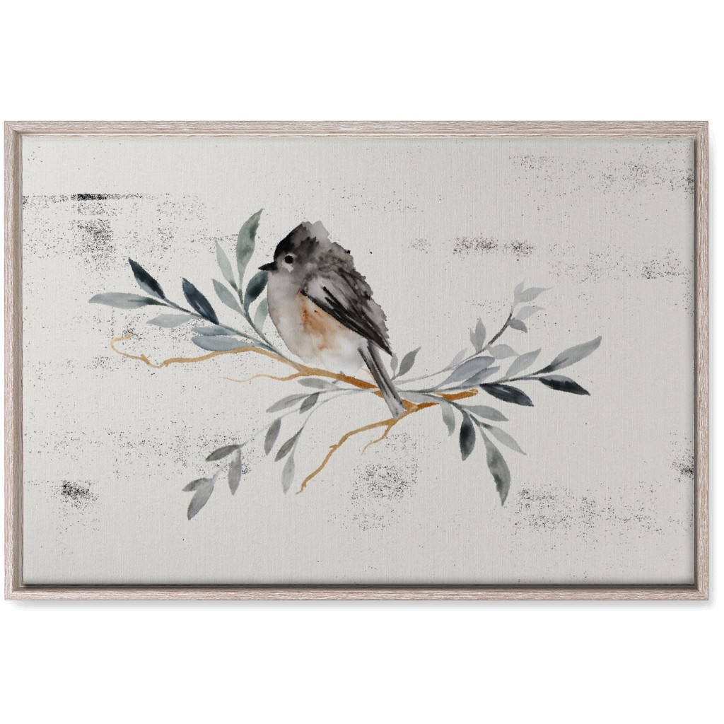 Winter Bird on Branch - Blue Wall Art, Rustic, Single piece, Canvas, 20x30, Gray