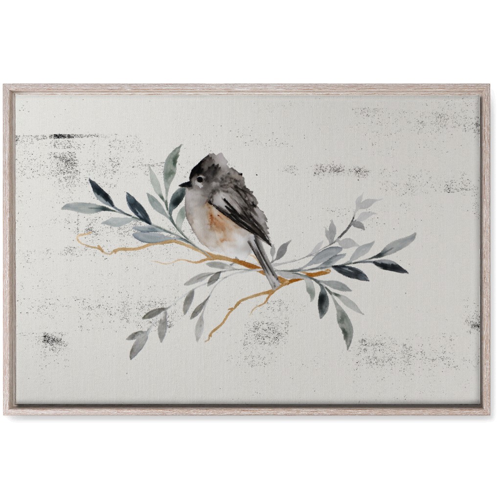 Winter Bird on Branch - Blue Wall Art, Rustic, Single piece, Canvas, 20x30, Gray, Gray