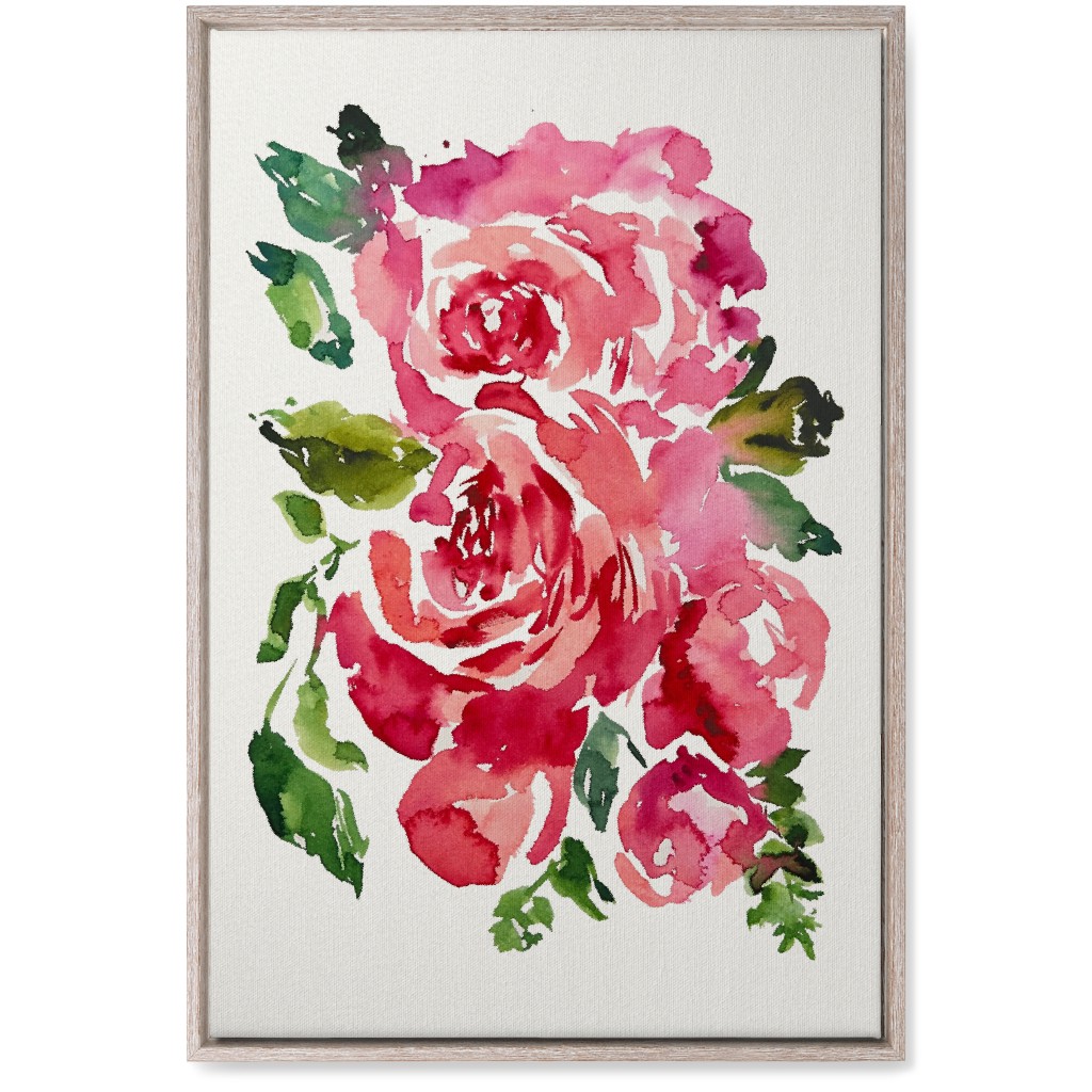 Watercolor Roses - Red Wall Art, Rustic, Single piece, Canvas, 20x30, Pink, Bright Pink