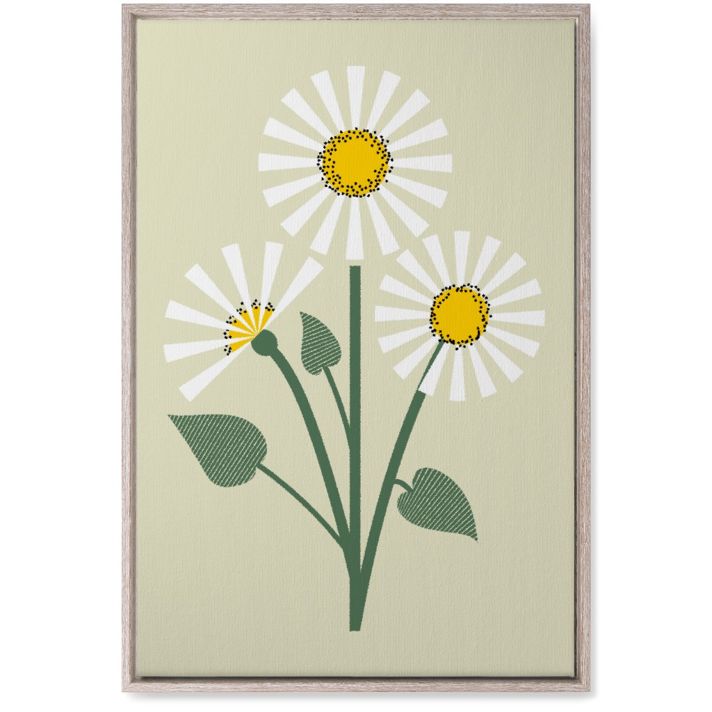 Abstract Daisy Flower - White on Beige Wall Art, Rustic, Single piece, Canvas, 20x30, Green