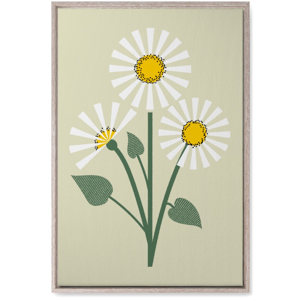 Abstract Daisy Flower - White on Beige Wall Art, Rustic, Single piece, Canvas, 20x30, Green, Classic Green