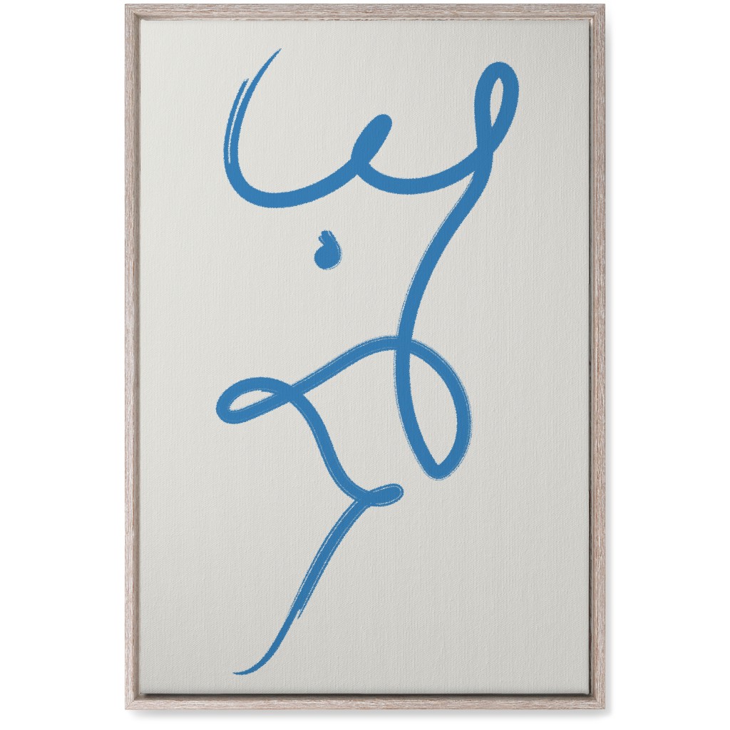 Minimalist Female Torso Line - Blue Wall Art, Rustic, Single piece, Canvas, 20x30, Blue