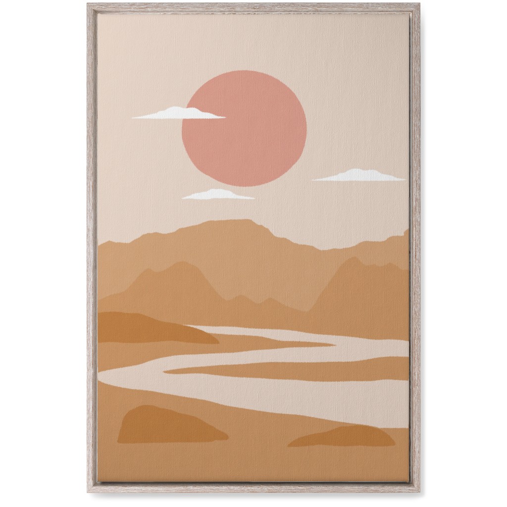 Abstract Landscape With River - Neutral Wall Art, Rustic, Single piece, Canvas, 20x30, Orange, Orange