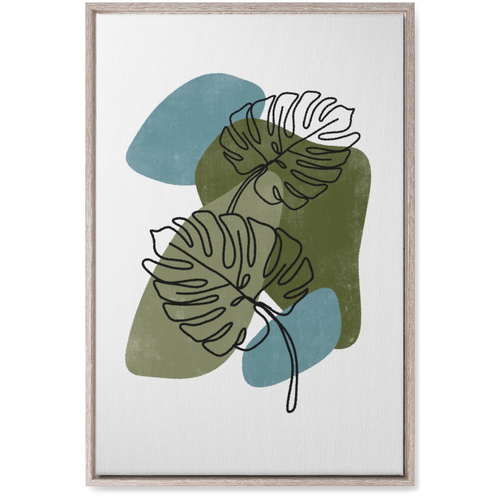 Abstract Monstera Leaves - Green and Blue Wall Art, Rustic, Single piece, Canvas, 20x30, Green