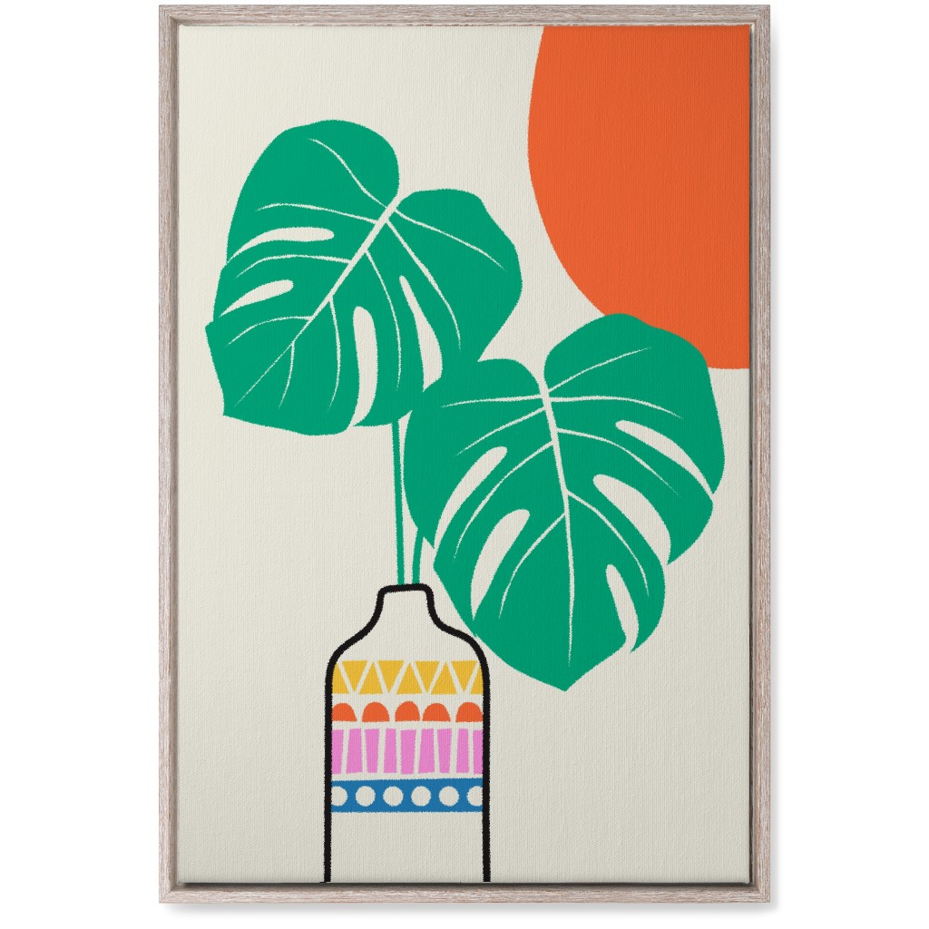 Monstera Leaves in a Vase - Neutral Wall Art, Rustic, Single piece, Canvas, 20x30, Multicolor