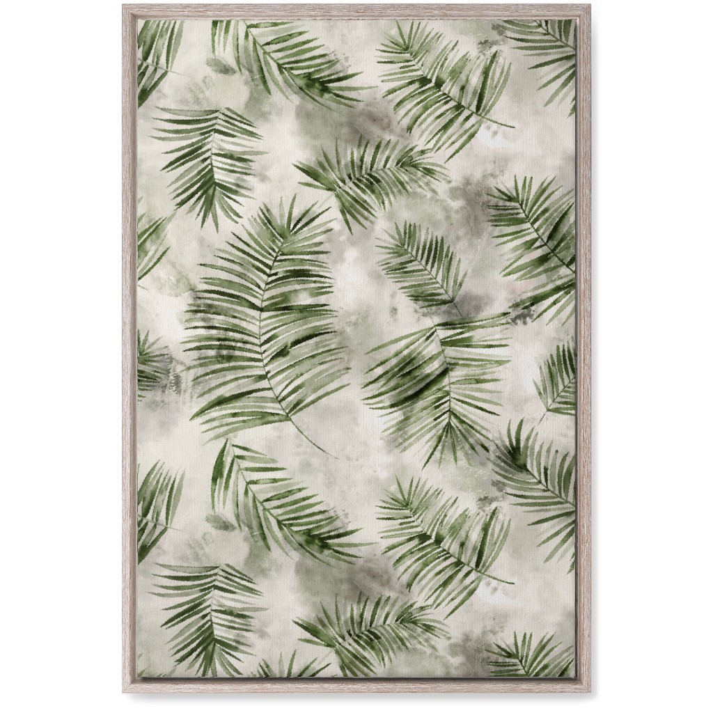Watercolor Botanical Palms - Green on Beige Wall Art, Rustic, Single piece, Canvas, 20x30, Green, Classic Green