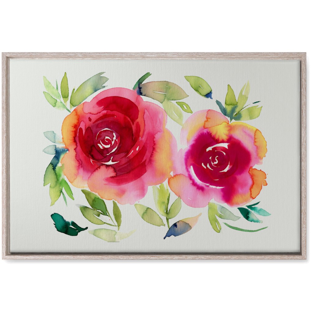 Watercolor Flowers - Pink on White Wall Art, Rustic, Single piece, Canvas, 20x30, Pink, Bright Pink