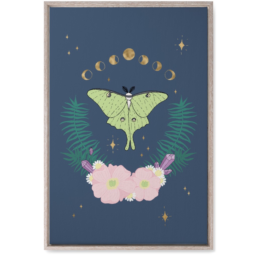 Mystical Moth Floral With Gems - Multi Wall Art, Rustic, Single piece, Canvas, 20x30, Blue