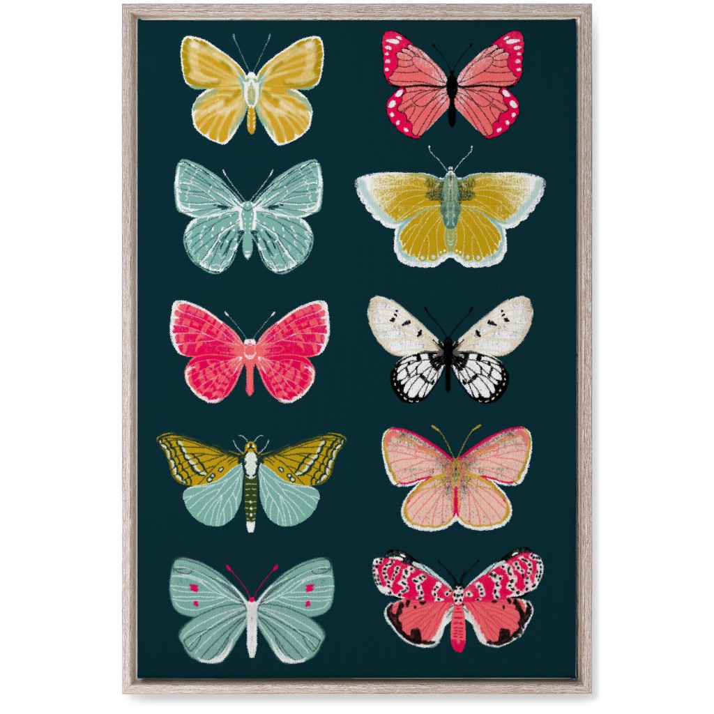 Butterflies Botanic Nature - Multi on Navy Wall Art, Rustic, Single piece, Canvas, 20x30, Multicolor