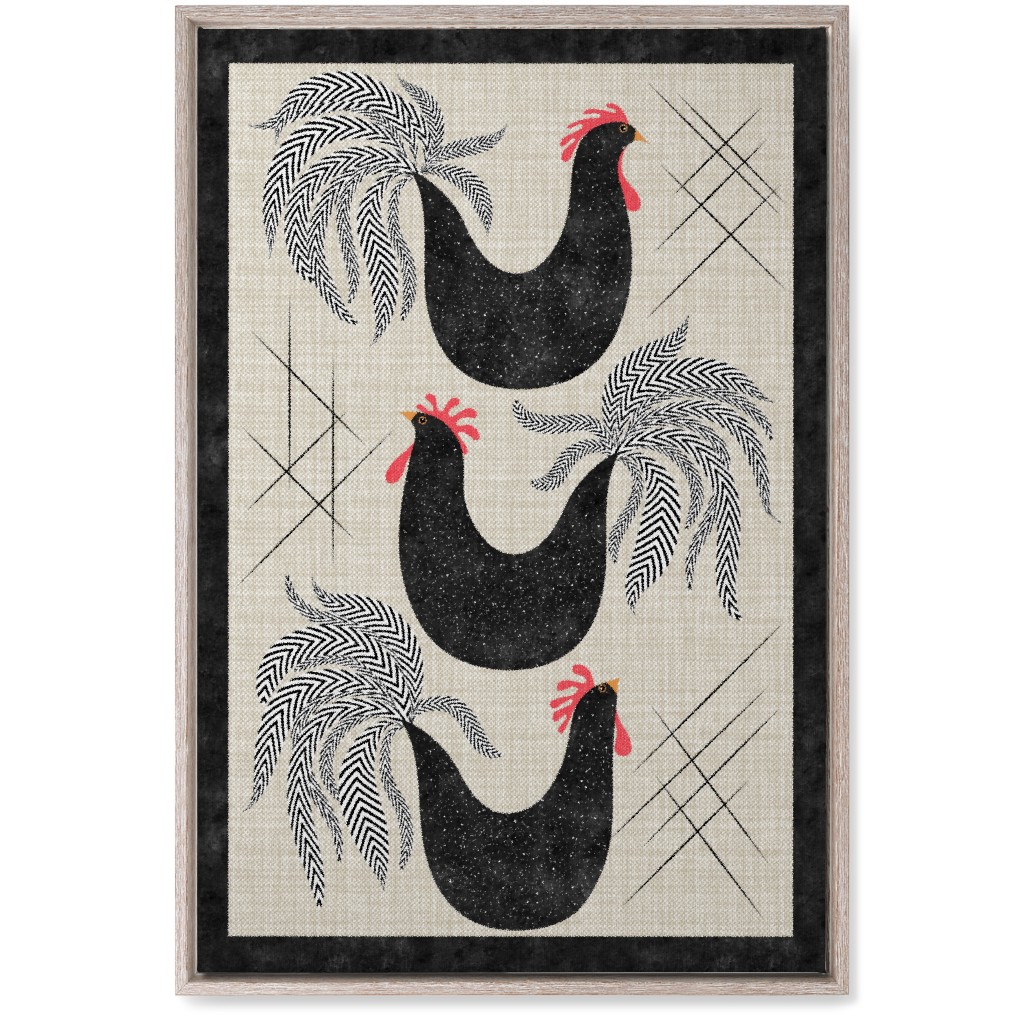 Roosters! - Black & White Wall Art, Rustic, Single piece, Canvas, 20x30, Black