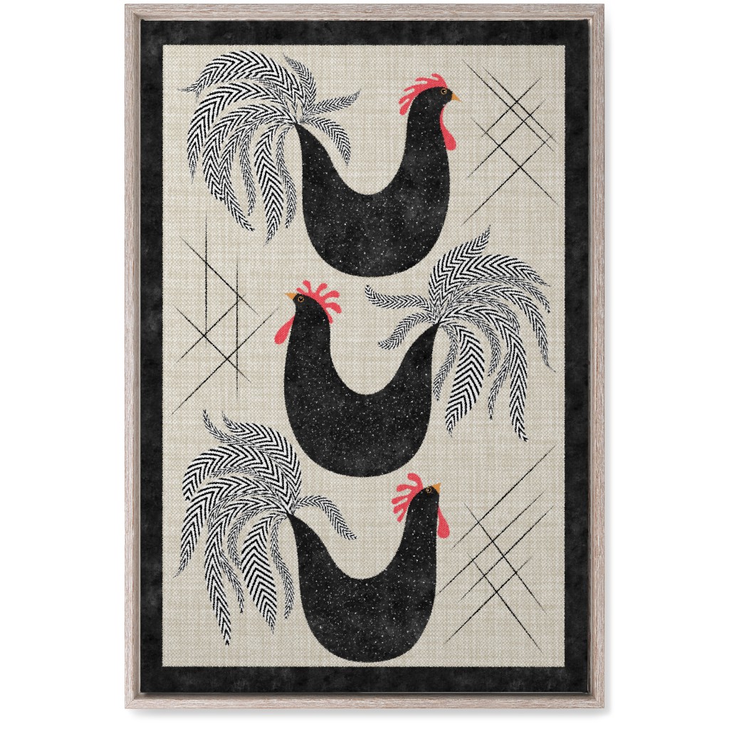 Roosters! - Black & White Wall Art, Rustic, Single piece, Canvas, 20x30, Black, Black
