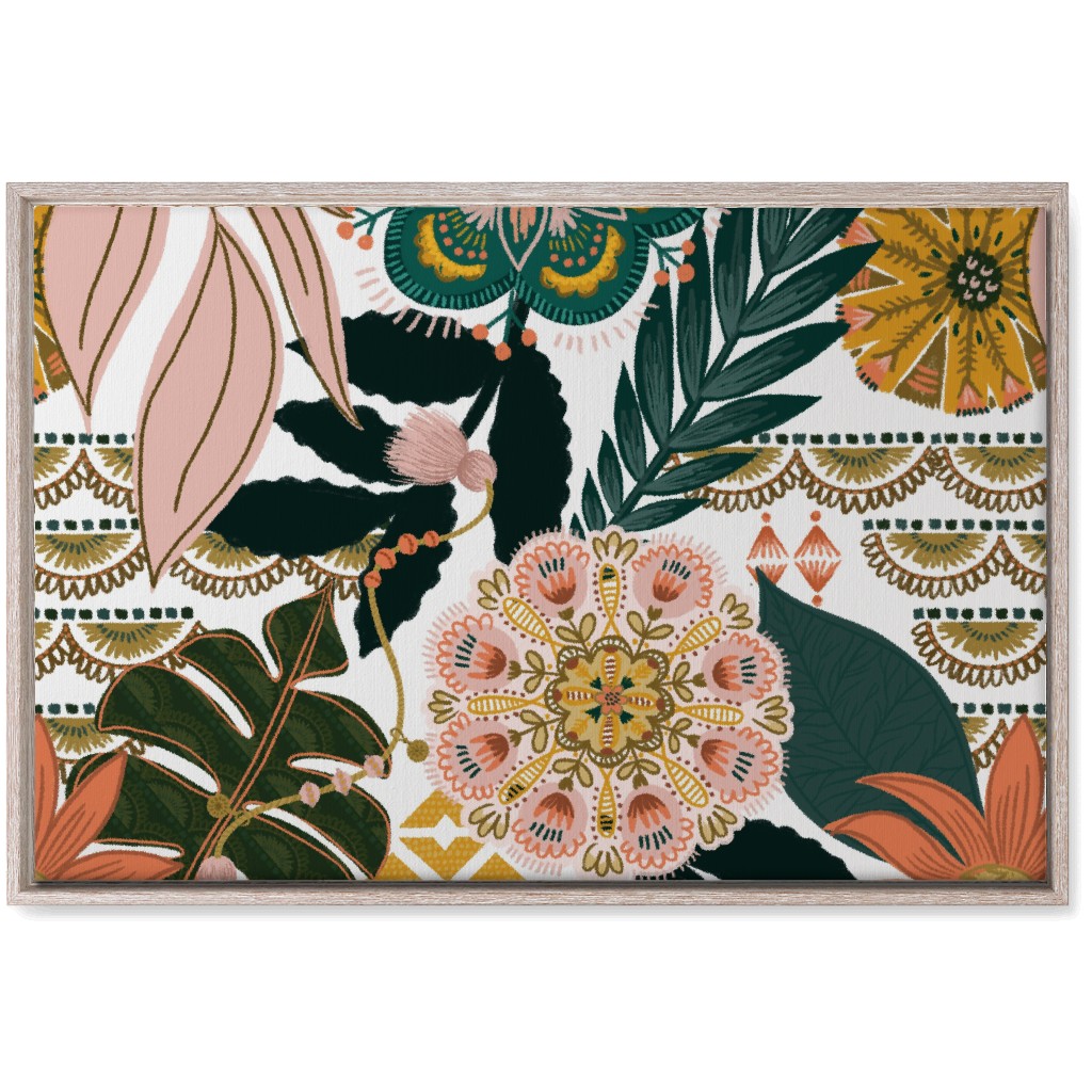 Boho Tropical Wall Art, Rustic, Single piece, Canvas, 20x30, Multicolor, White