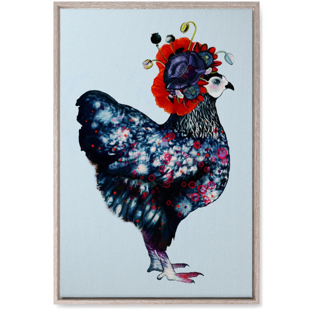 Poppycock - Floral Chicken Wall Art, Rustic, Single piece, Canvas, 20x30, Multicolor