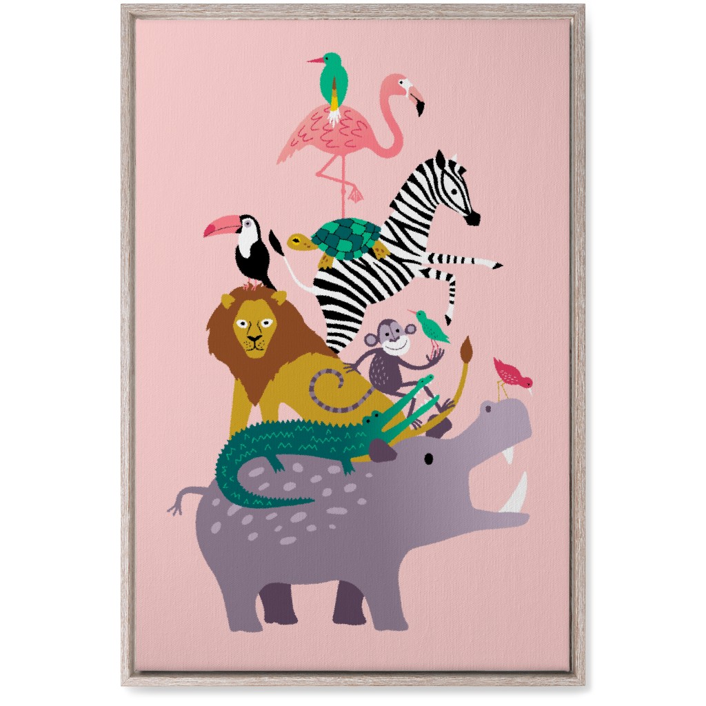 Wild Animal Tower - Pink Wall Art, Rustic, Single piece, Canvas, 20x30, Multicolor