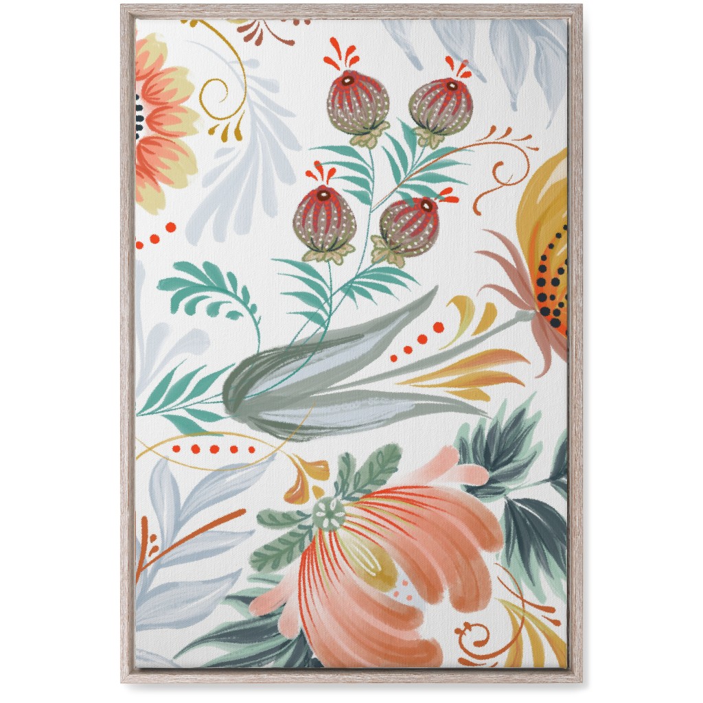 Folksy Floral - Multi on White Wall Art, Rustic, Single piece, Canvas, 20x30, Multicolor