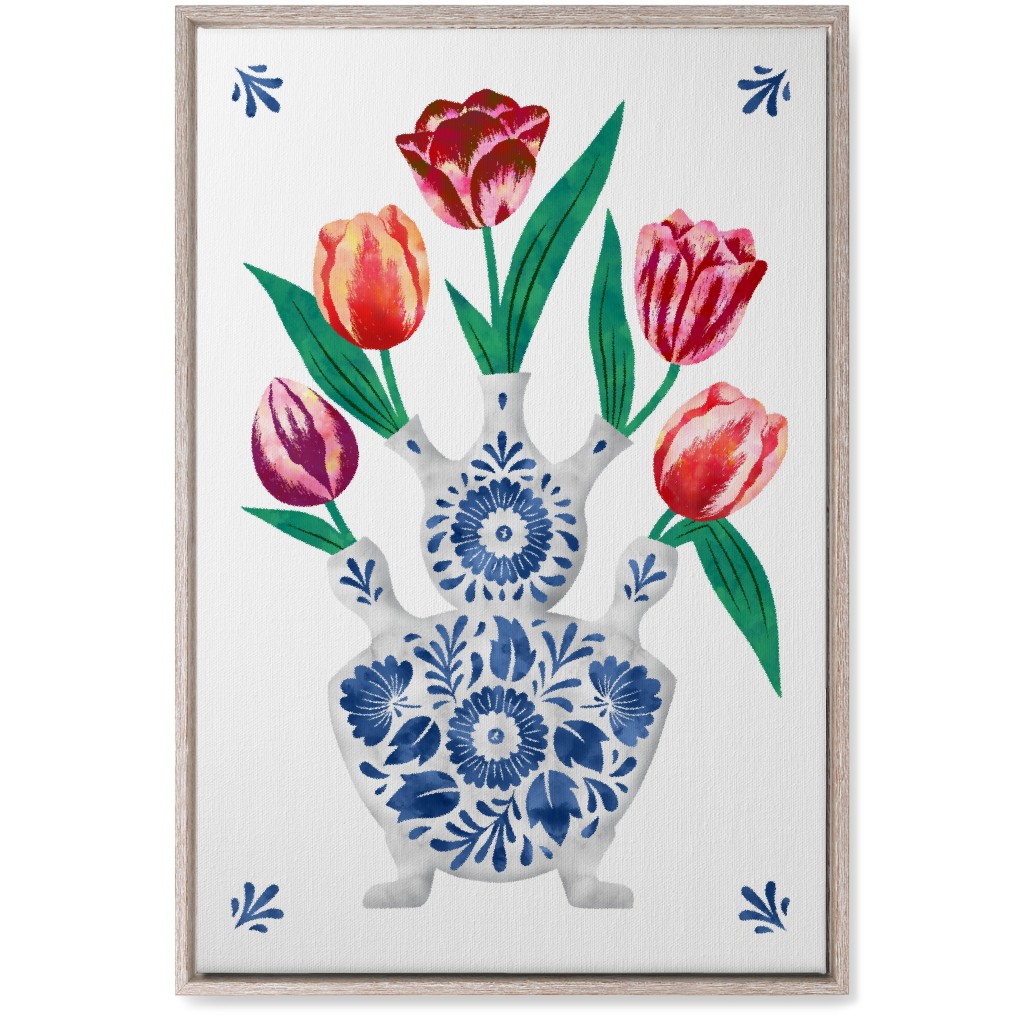 Tulips in Royal Blue Vase - Multi Wall Art, Rustic, Single piece, Canvas, 20x30, Multicolor