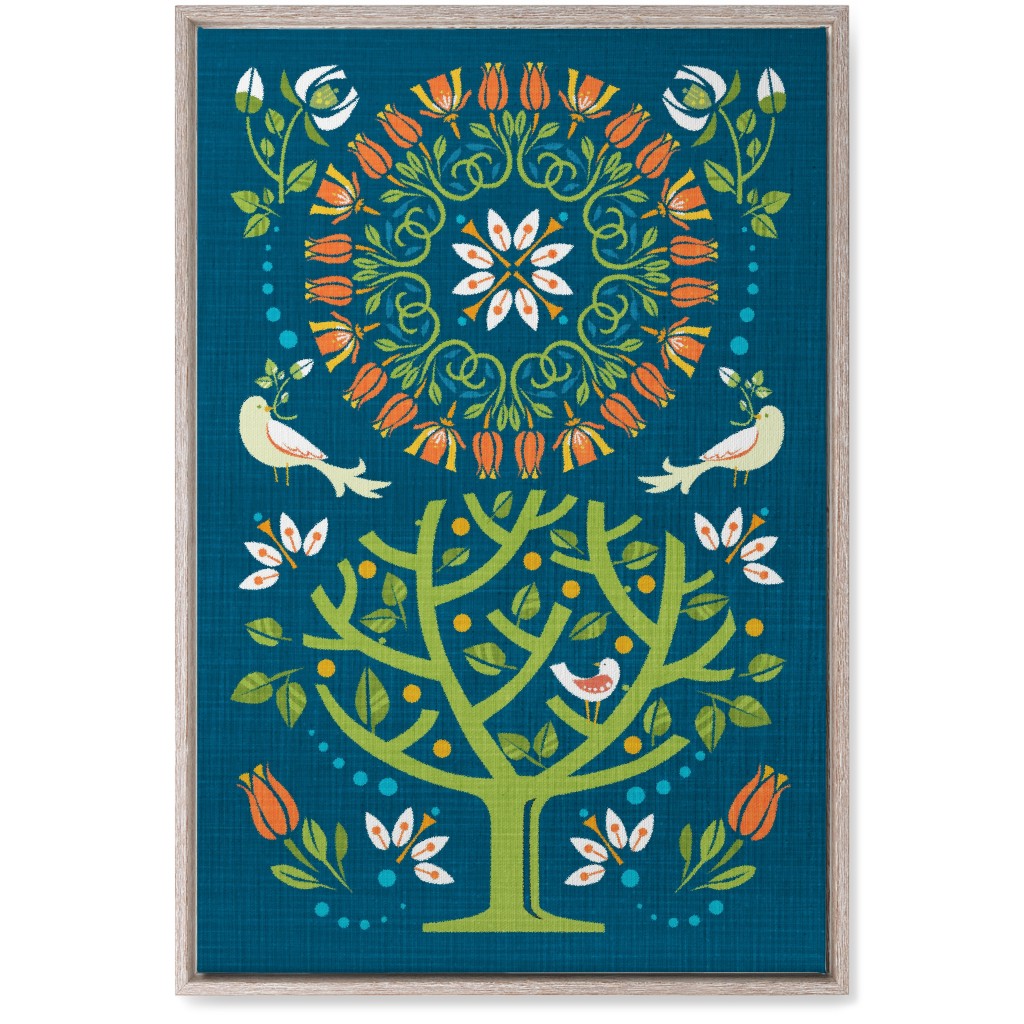 Peaceful Folk Birds Wall Art, Rustic, Single piece, Canvas, 20x30, Blue, True Blue