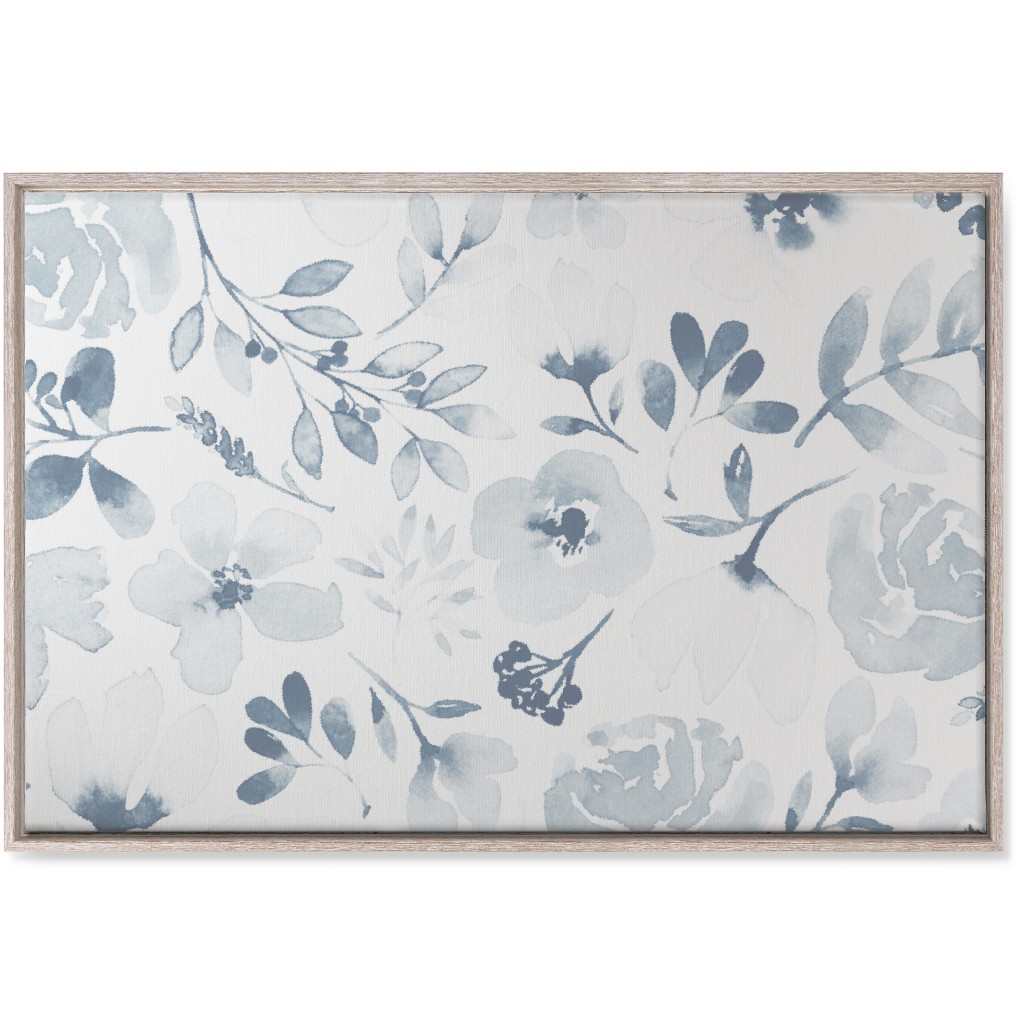 Faded Floral Watercolor - Light Blue Wall Art, Rustic, Single piece, Canvas, 24x36, Blue