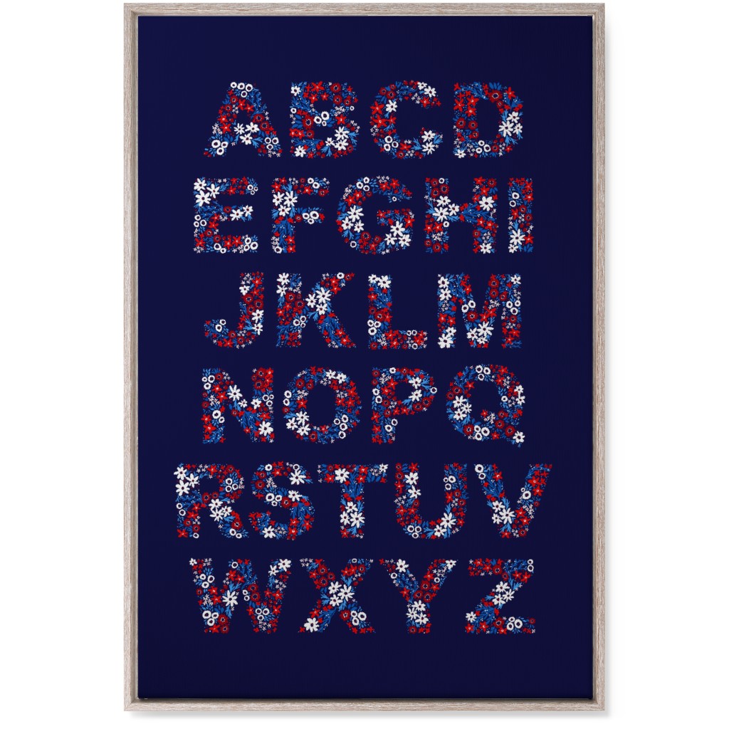 Rustic Wildflower Alphabet Wall Art, Rustic, Single piece, Canvas, 24x36, Blue, Charcoal