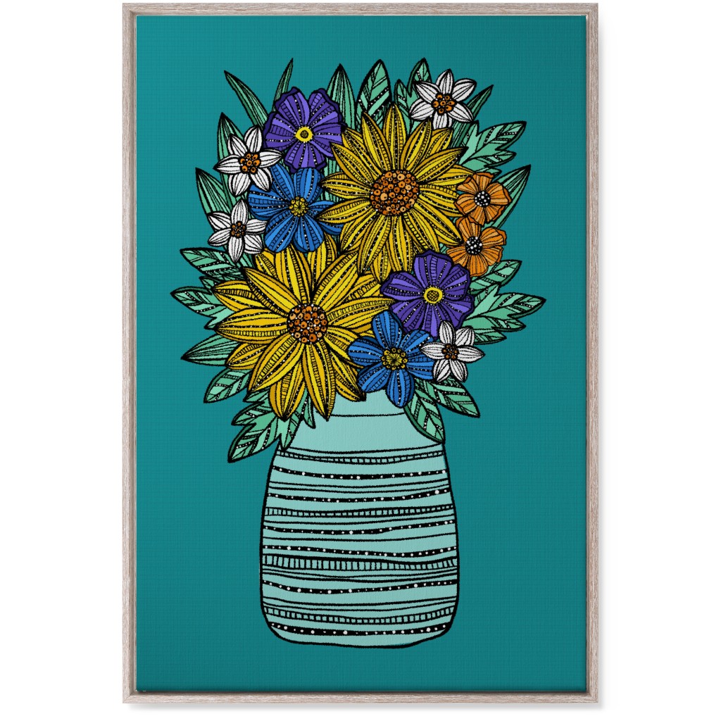 Sunflower Bouquet - Teal Wall Art, Rustic, Single piece, Canvas, 24x36, Multicolor