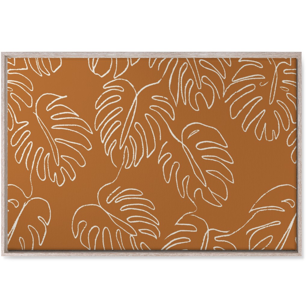 Monstera Line Art - Burnt Orange Wall Art, Rustic, Single piece, Canvas, 24x36, Orange