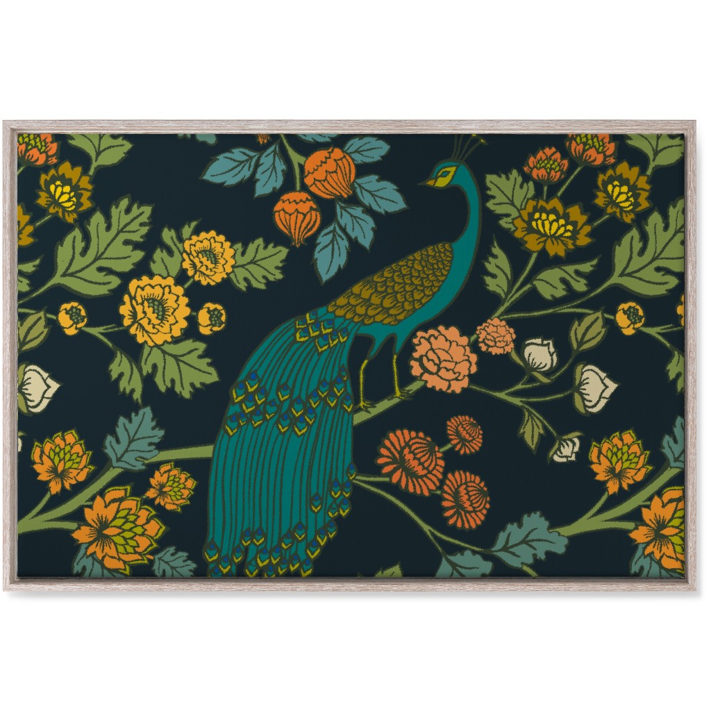 Peacock Garden - Midnight Wonderland Wall Art, Rustic, Single piece, Canvas, 24x36, Blue, True Blue