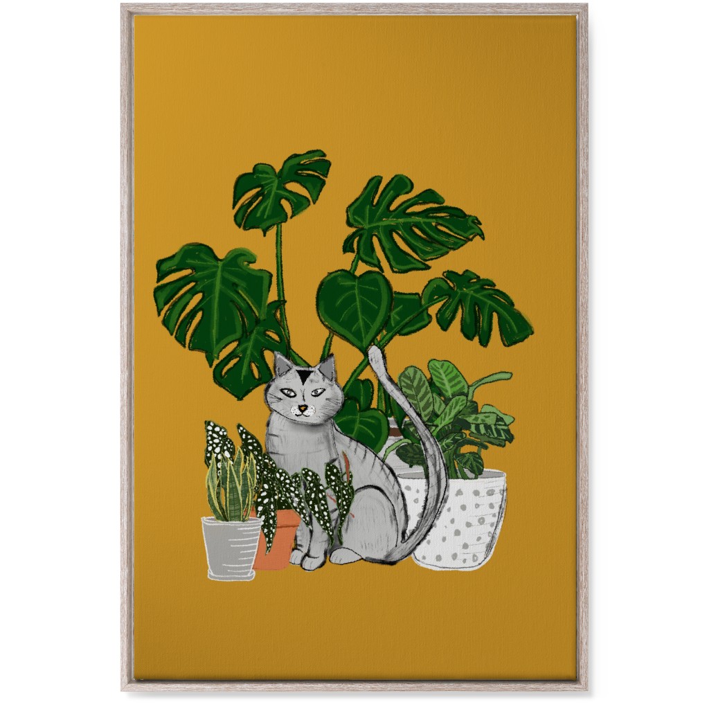 Indoor Garden Cat Wall Art, Rustic, Single piece, Canvas, 24x36, Orange, Golden
