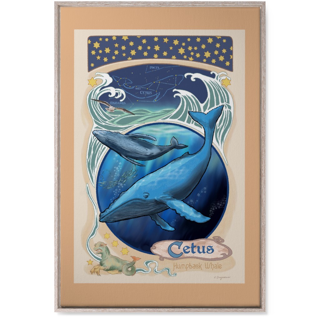 Art Nouveau Humpback Whale Wall Art, Rustic, Single piece, Canvas, 24x36, Blue, True Blue