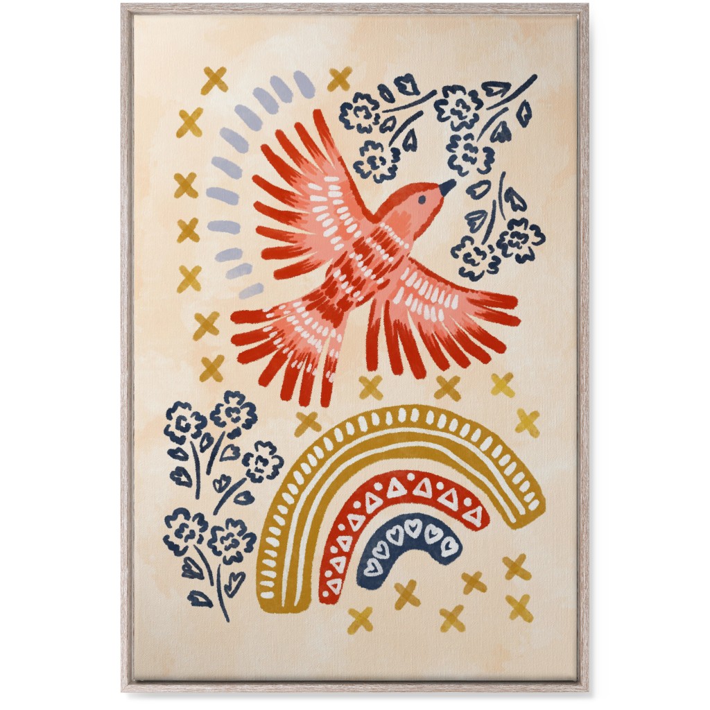 Bird, Rainbow, Flower, Spring Wall Art Wall Art, Rustic, Single piece, Canvas, 24x36, Multicolor