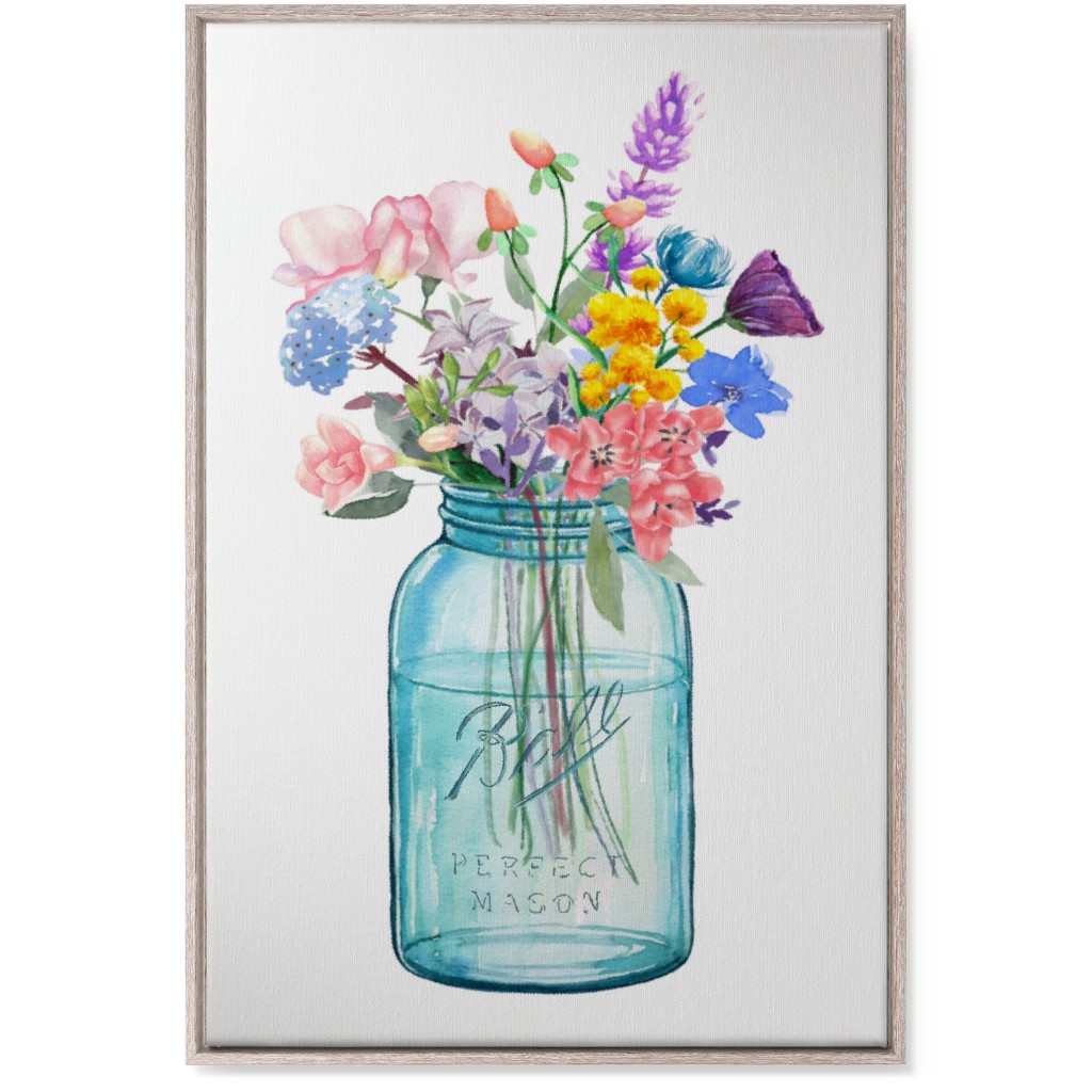 Watercolor Floral Mason Jar Bouquet Painting - Multi Wall Art, Rustic, Single piece, Canvas, 24x36, Multicolor