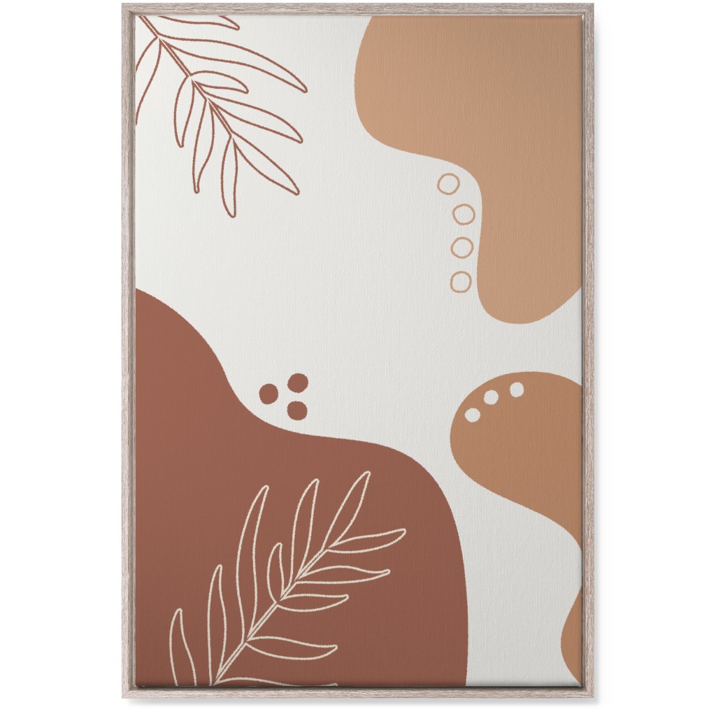 Abstract Shapes and Fern Leaves - Earth Tones Wall Art, Rustic, Single piece, Canvas, 24x36, Orange, Orange