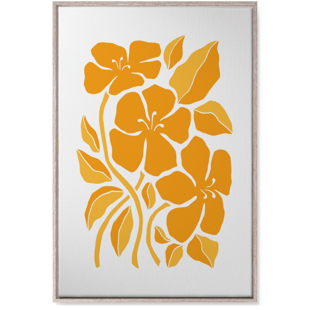 Minimalist Block Hibiscus Floral - Yellow Wall Art, Rustic, Single piece, Canvas, 24x36, Orange