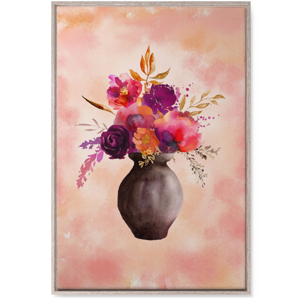 Flowers in a Vase Wall Art, Rustic, Single piece, Canvas, 24x36, Pink, Poppy