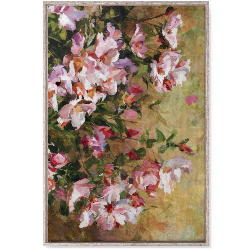 Wild Roses Painting - Pink Wall Art, Rustic, Single piece, Canvas, 24x36, Pink, Bright Pink
