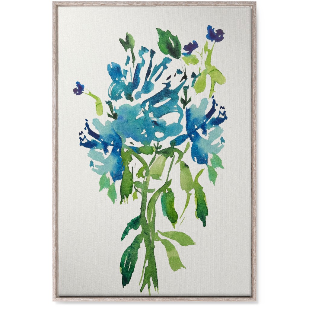 Watercolor Florals - Blue Wall Art, Rustic, Single piece, Canvas, 24x36, Blue