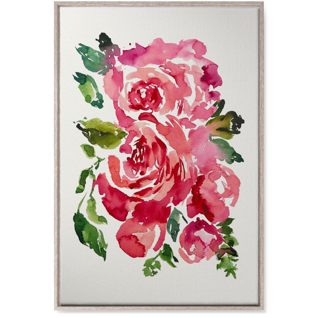Watercolor Roses - Red Wall Art, Rustic, Single piece, Canvas, 24x36, Pink