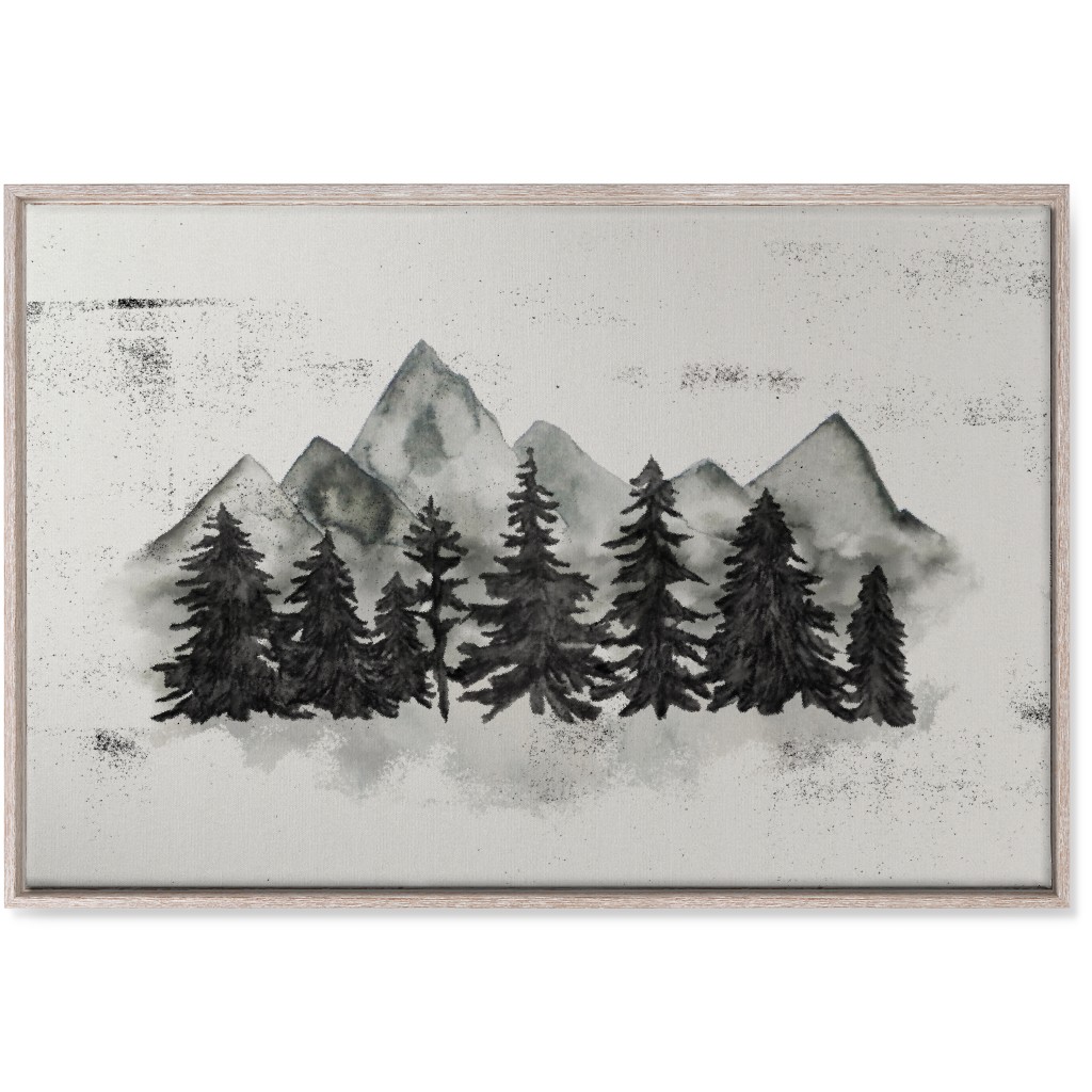 Pines and Mountains - Gray Wall Art, Rustic, Single piece, Canvas, 24x36, Black