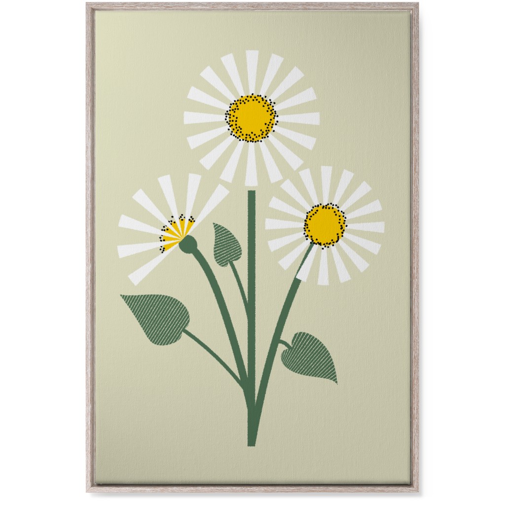 Abstract Daisy Flower - White on Beige Wall Art, Rustic, Single piece, Canvas, 24x36, Green, Classic Green