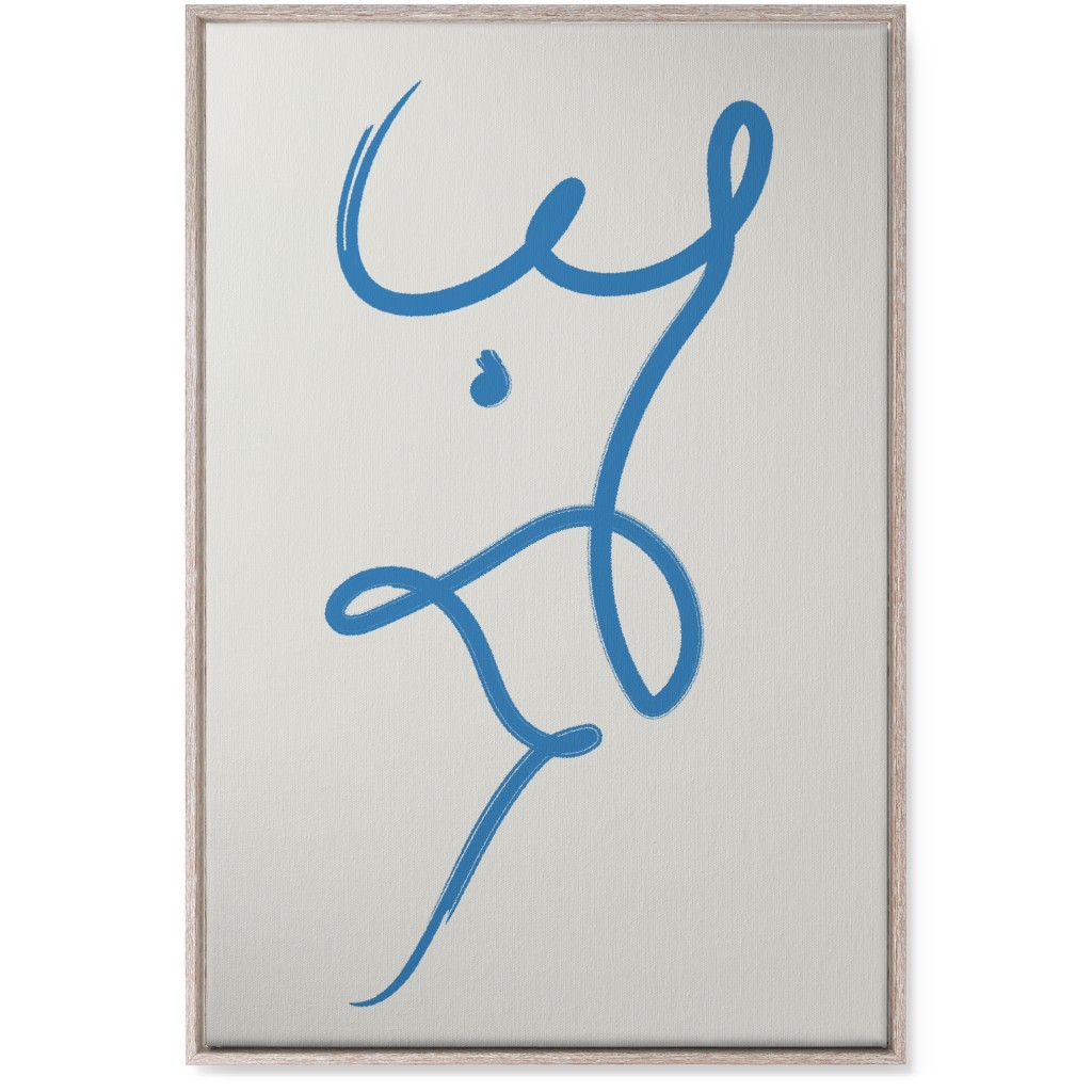 Minimalist Female Torso Line - Blue Wall Art, Rustic, Single piece, Canvas, 24x36, Blue