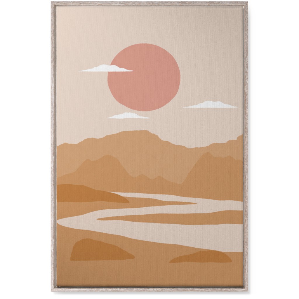 Abstract Landscape With River - Neutral Wall Art, Rustic, Single piece, Canvas, 24x36, Orange, Orange
