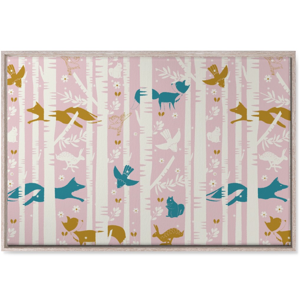 Birch Forest and Wild Animals Wall Art, Rustic, Single piece, Canvas, 24x36, Pink