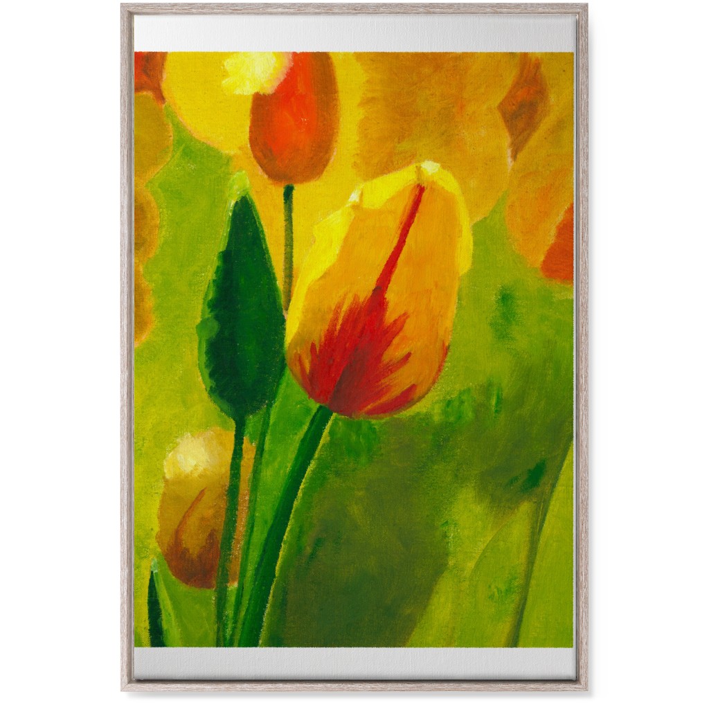 Tulip Hand Painted Oil - Orange and Green Wall Art, Rustic, Single piece, Canvas, 24x36, Orange