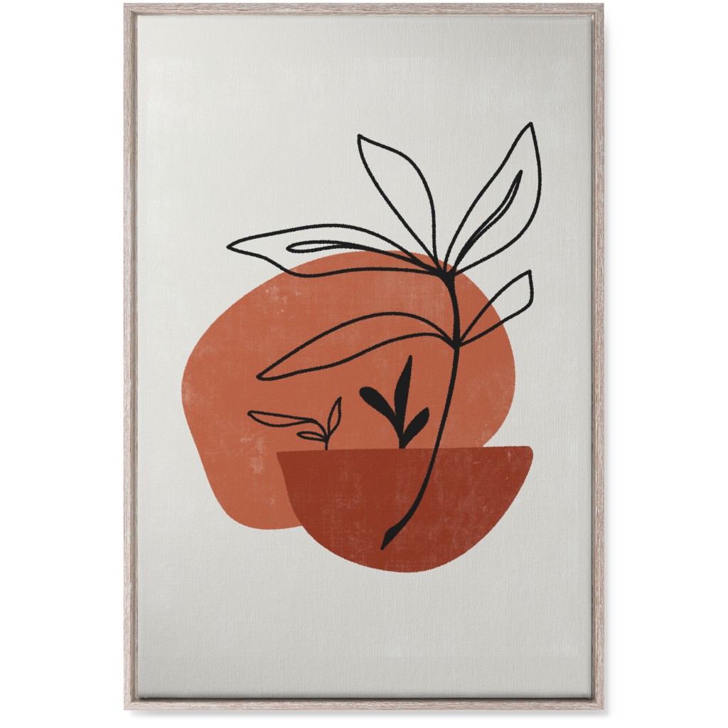 Abstract Leaf Sketch - Terracotta and Ivory Wall Art, Rustic, Single piece, Canvas, 24x36, Brown