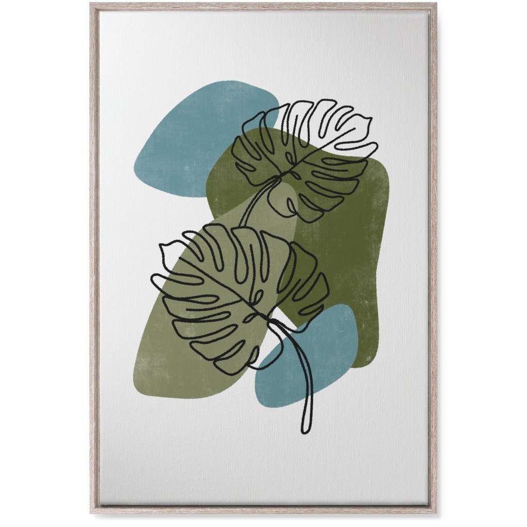 Abstract Monstera Leaves - Green and Blue Wall Art, Rustic, Single piece, Canvas, 24x36, Green